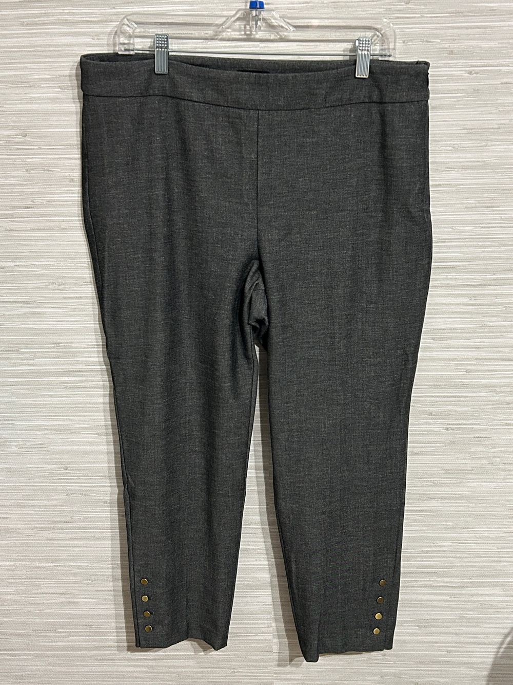 Talbots Chatham Ankle Pants Size 16P Gray Side Zip Petite Gold Button Hem Detail